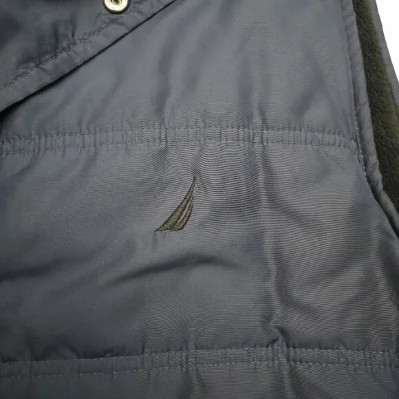 Nautica Men's Size Large Navy w/ Black Faux Fur Lined Zipper/Button Closure Vest - Picture 6 of 9